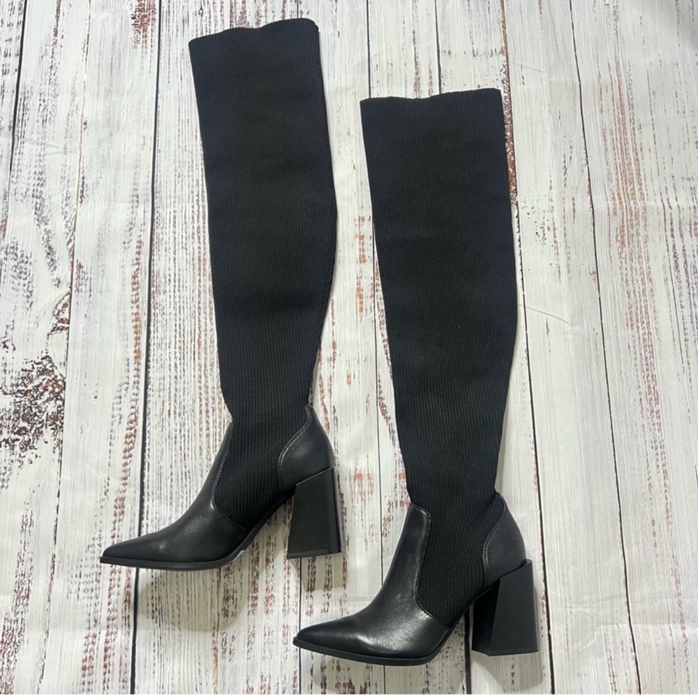 ALDO Flex Ganini Black Over The Knee Pointed Toe Chunky Heel Boots